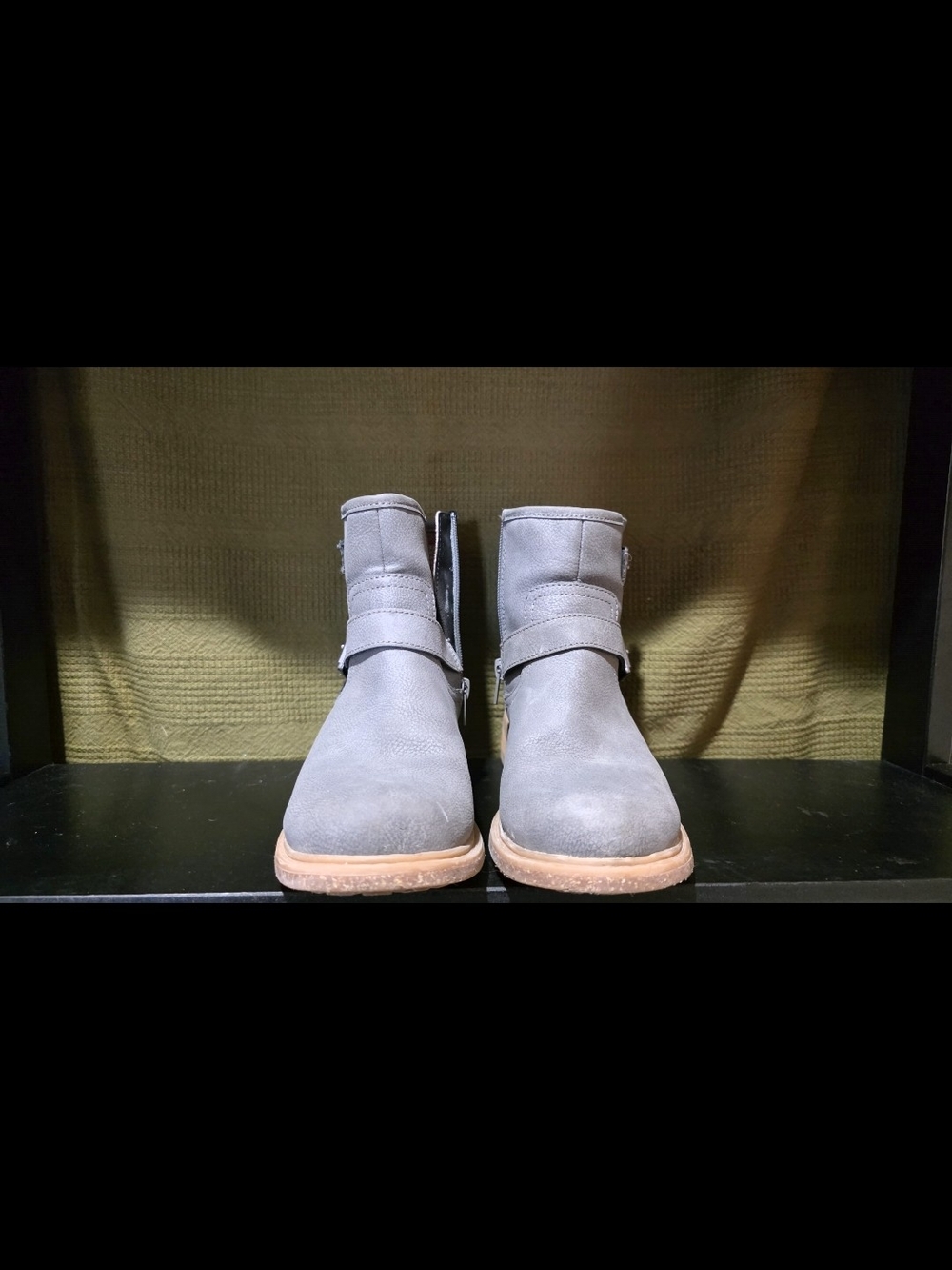 b.o.c. Gray Suede Ankle Booties with Strap